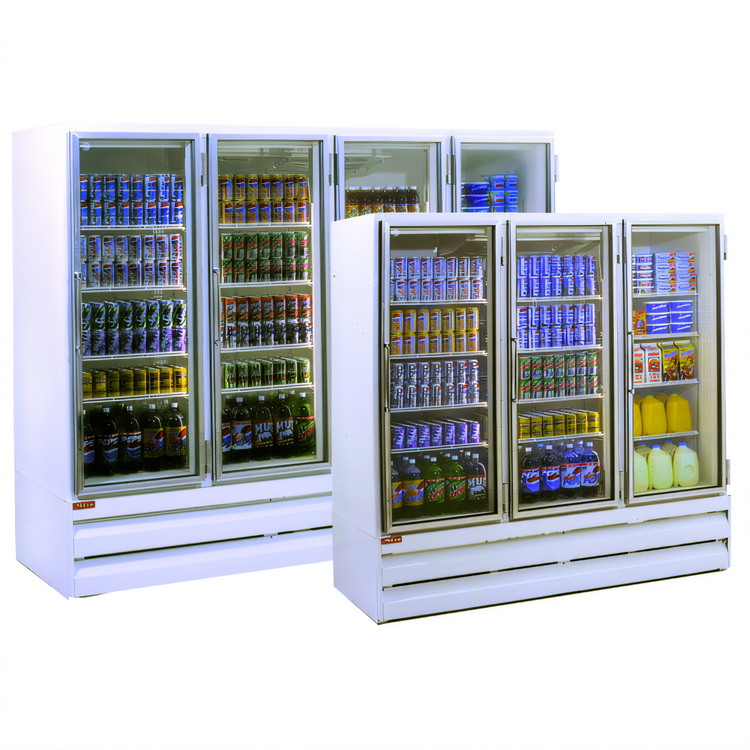 Product image #1 for Howard-McCray 102 Cu. Ft. Four-Section Glass Door Merchandiser Refrigerator, Bottom Mount, 4 Hinged Doors