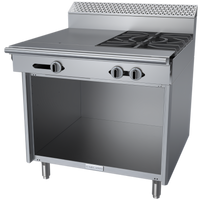 Garland Cuisine Series Heavy Duty 36-Inch Gas Combination Top Range with 2 Open Burners, Right 18-Inch Even Heat Hot Top, and Storage Base