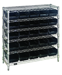 Quantum Conductive Bin Wire Shelving System with 25 Clear Bins, 36W x 12D x 36H, Chrome Plated