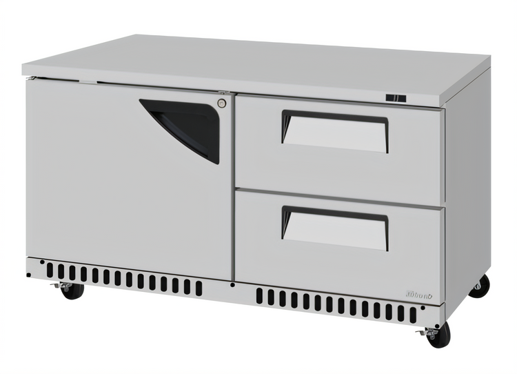 Product image #1 for Turbo Air Super Deluxe Series 60-1/4 Inch Two-Section Undercounter Refrigerator with 1 Solid Door and 2 Drawers, 14.8 Cu. Ft., Front Breathing Airflow