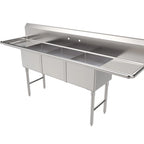 Thumbnail image #1 for ATSMFG MET MET-SEH-20203D ATS MFG 3-Compartment 304 Stainless Steel Sink, 100"W x 26"D x 45"H, 14" Deep Compartments, Double Drainboards