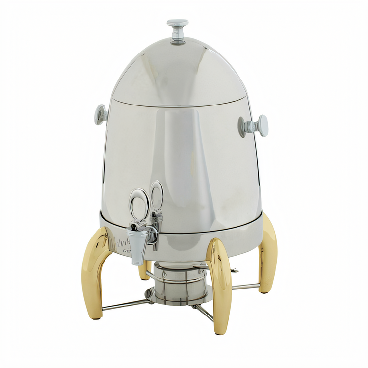 Product image #1 for Winco Virtuoso 3 Gallon Stainless Steel Coffee Chafer Urn with Fuel Holder and Gold Legs
