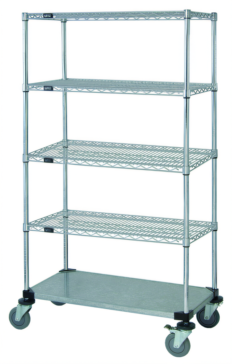 Product image #1 for Quantum Mobile Wire Shelving Cart with 5 Shelves, Chrome Plated Finish, 48 x 18 x 80 Inches