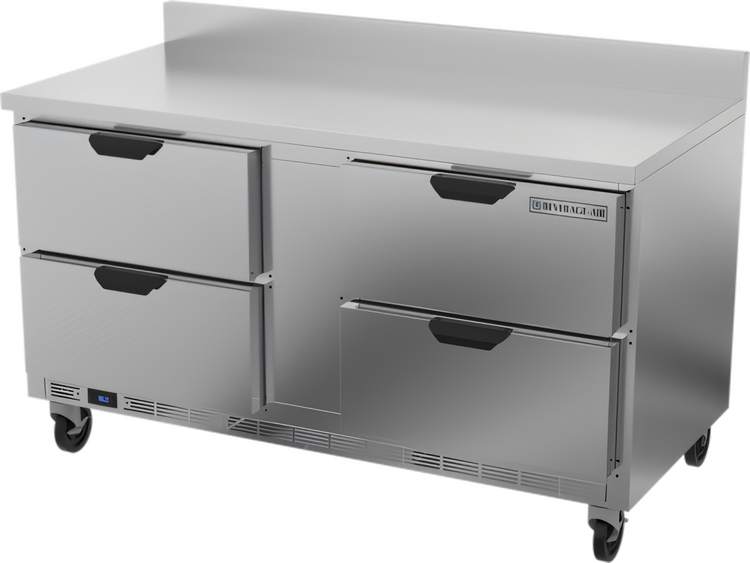 Product image #1 for Beverage Air 60-Inch Two-Section Worktop Refrigerator with 4 Drawers, Stainless Steel, Rear-Mounted Self-Contained R290