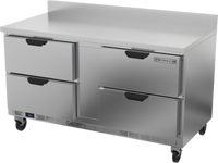 Beverage Air 60-Inch Two-Section Worktop Refrigerator with 4 Drawers, Stainless Steel, Rear-Mounted Self-Contained R290