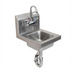 Thumbnail image #1 for BK Resources Space Saver Wall-Mount Hand Sink with 9 x 9 x 5 Inch Bowl, Faucet, P-Trap, and Basket Drain, 304 Stainless Steel