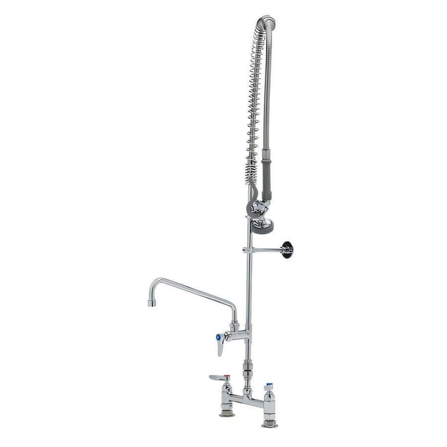 Product image #1 for T&S Brass EasyInstall Deck-Mount Pre-Rinse Add-On Faucet with 8 Inch Adjustable Centers, 12 Inch Swing Spout, and Spring-Action Gooseneck