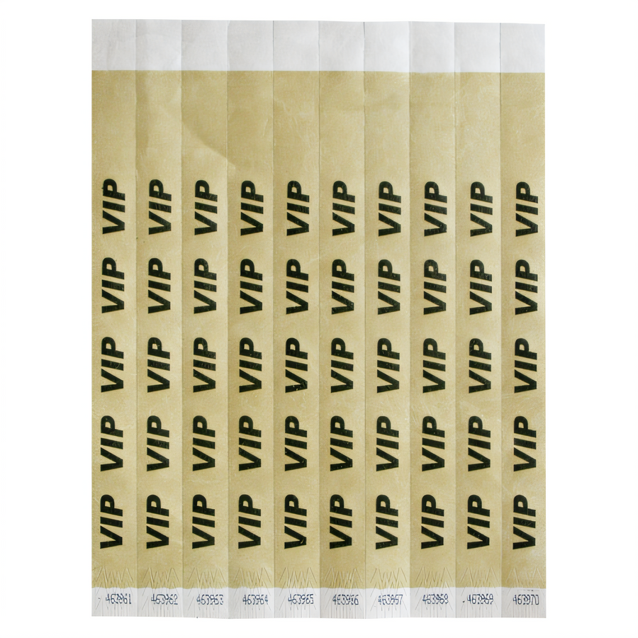 Product image #1 for Bar Maid VIP Gold/Black Tyvek Tear-Free Sequentially Numbered Wristbands, 3/4 Inch x 9.5 Inch, 500/Pack