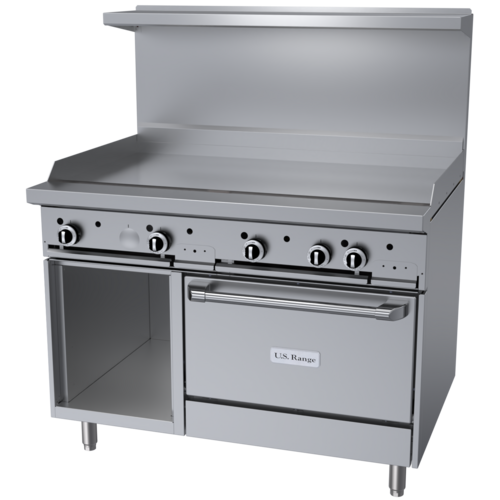 Product image #1 for US Range U-Series 48-Inch Gas Restaurant Range with Full-Width Griddle, Convection Oven, and Storage Base