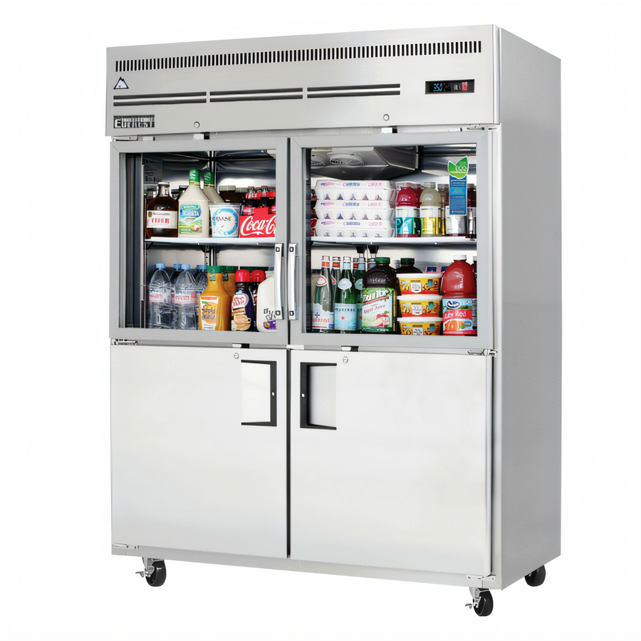 Product image #1 for Everest Refrigeration Two-Section Reach-In Refrigerator with Combination Half Glass and Solid Hinged Doors, 55 Cu. Ft., 59 Inches Wide