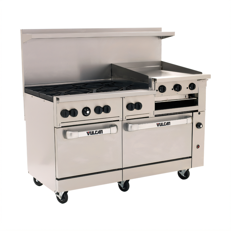 Product image #1 for Vulcan Endurance 60-Inch Gas Restaurant Range with 6 Open Burners, 24-Inch Griddle-Broiler, Standard Oven and Convection Oven