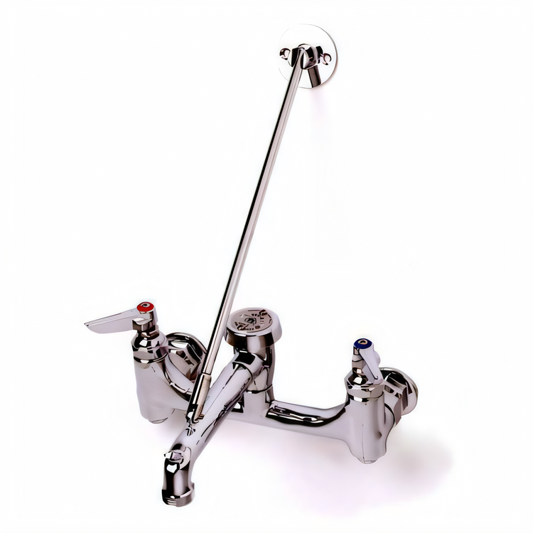 Product image #1 for T&S Brass 8-Inch Wall Mount Service/Mop Sink Faucet with Vacuum Breaker Spout, Pail Hook, and Garden Hose Outlet