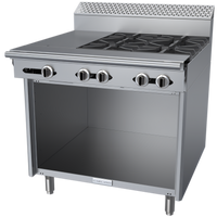 Garland Cuisine Series 36-Inch Heavy Duty Gas Combination Top Range with 4 Open Burners, 12-Inch Hot Top, and Storage Base