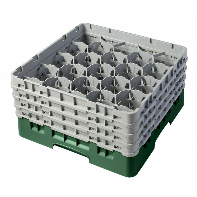 Product image #2 for Cambro Camrack Full Size 20-Compartment Glass Rack with 4 Soft Gray Extenders, Sherwood Green