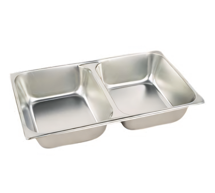 Product image #1 for 2-Compartment Divided Stainless Steel Full-Size Oblong Chafer Food Pan, 4 Inch Deep