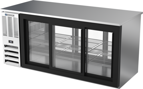 Product image #1 for Beverage-Air 72-Inch Three-Section Pass-Thru Food-Rated Back Bar Refrigerator with Sliding Glass Doors
