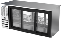 Beverage-Air 72-Inch Three-Section Pass-Thru Food-Rated Back Bar Refrigerator with Sliding Glass Doors