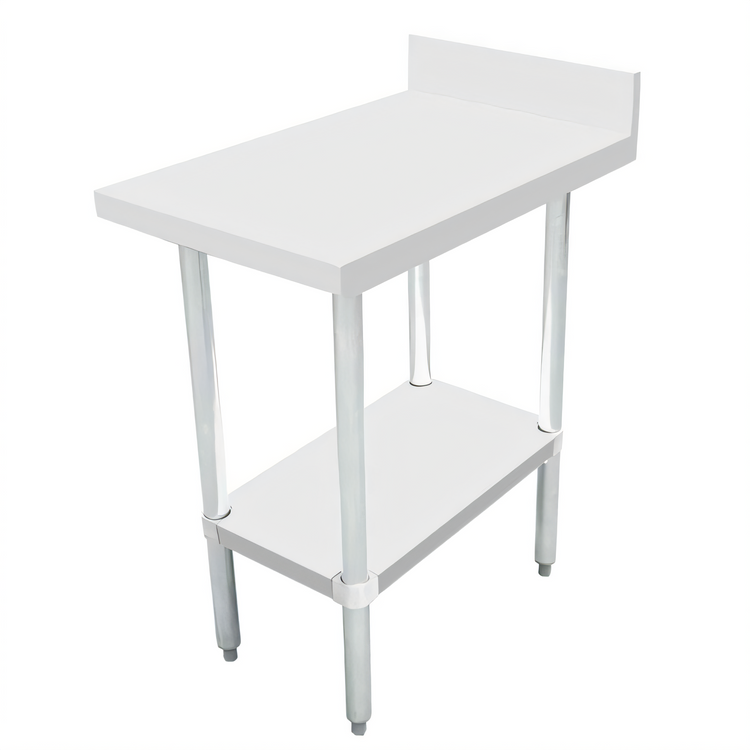 Product image #1 for Omcan 18-Inch x 30-Inch 304 Stainless Steel Equipment Filler Table with 4-Inch Backsplash and Undershelf