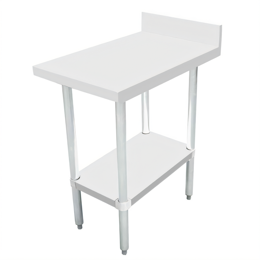 Product image #1 for Omcan 18-Inch x 30-Inch 304 Stainless Steel Equipment Filler Table with 4-Inch Backsplash and Undershelf