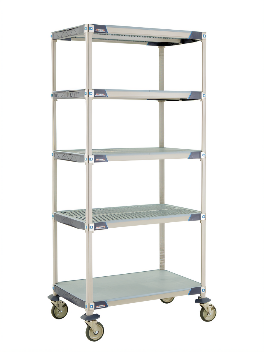 Product image #1 for MetroMax i 5-Shelf Mobile Polymer Shelving Unit, 36"W x 24"D x 80"H, Open Grid Shelves with Solid Bottom Shelf, Stem Casters