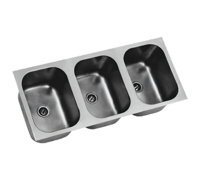 Product image #1 for Eagle Group Three-Compartment Weld-In Sink with Deep-Drawn Seamless Bowls, 10" W x 14" D x 9-1/2" Deep