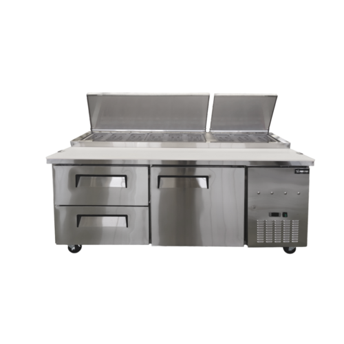 Product image #1 for Omcan PT-CN-1800-2D 71-Inch Two-Section Refrigerated Pizza Prep Table with Drawers