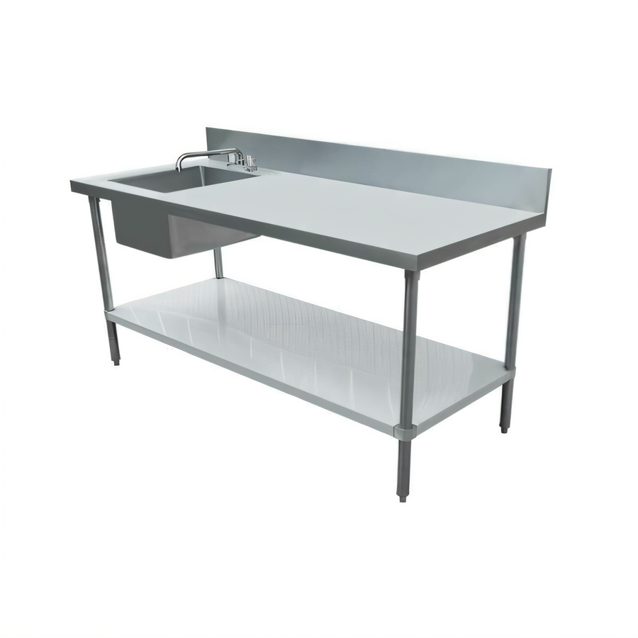 Product image #1 for 72-Inch x 30-Inch Stainless Steel Sink Table With Left-Side Prep Sink and Undershelf