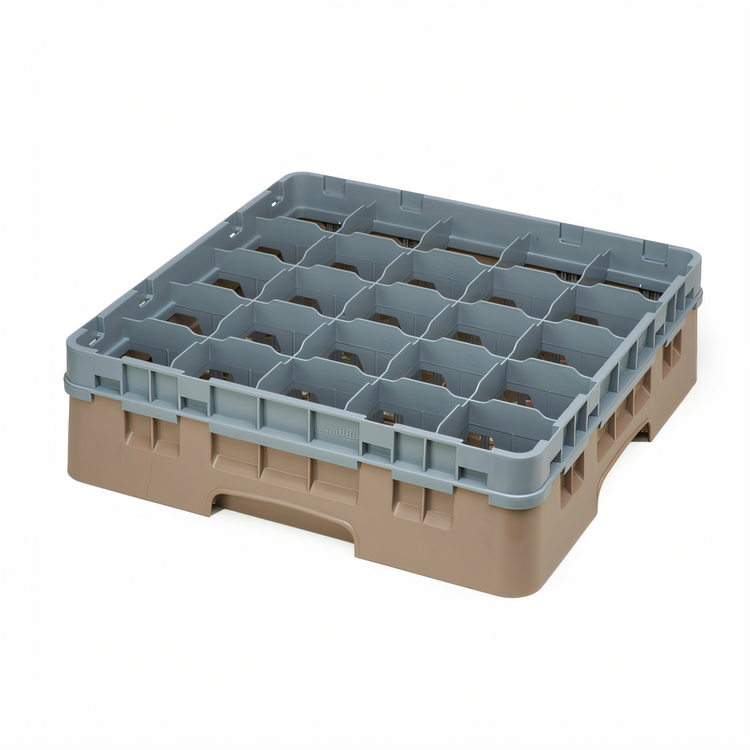 Product image #2 for Cambro Camrack 25-Compartment Full Size Low Profile Glass Rack with Soft Gray Extender, Beige