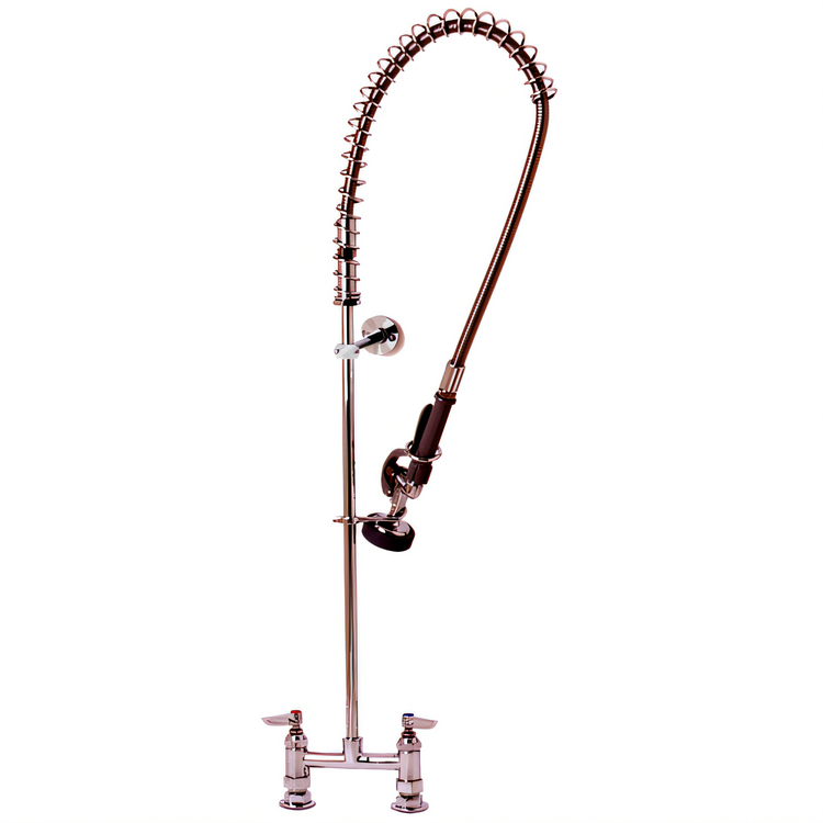 Product image #1 for T&S Brass EasyInstall Deck-Mount Pre-Rinse Unit with Spring-Action Gooseneck, 6-Inch Centers, 44-Inch Hose and 1.15 GPM Spray Valve
