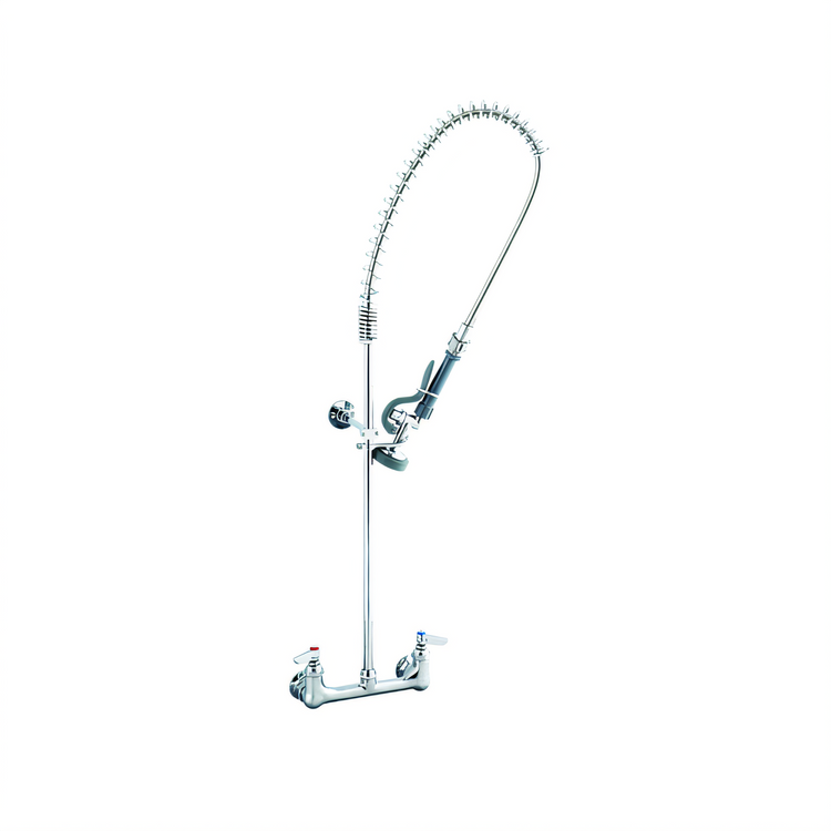 Product image #1 for T&S EasyInstall 8-Inch Wall-Mount Pre-Rinse Faucet Assembly with 18-Inch Riser, 44-Inch Hose, and Swivel Spray Valve