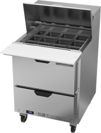 Beverage Air 27-Inch One-Section Mega Top Refrigerated Prep Table with 2 Drawers and 12-Pan Top