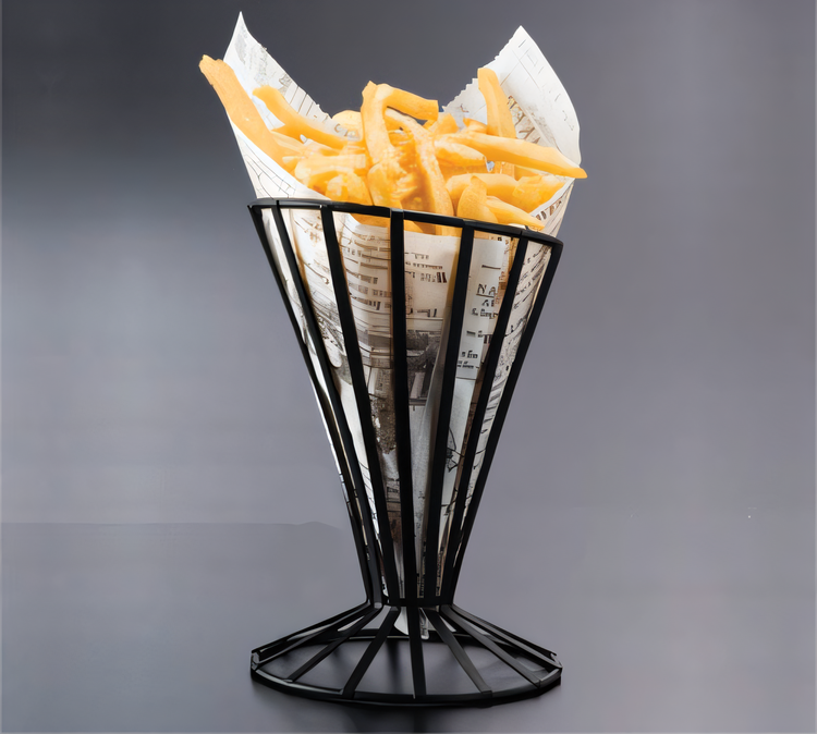 Product image #1 for American Metalcraft 4-1/2 Inch Black Wrought Iron Conical Slanted French Fry Basket