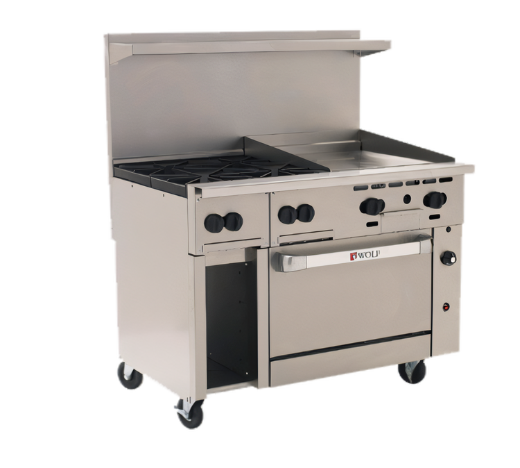 Product image #1 for Wolf Challenger XL 48-Inch Gas Restaurant Range with 4 Open Burners, 24-Inch Griddle, and Standard Oven