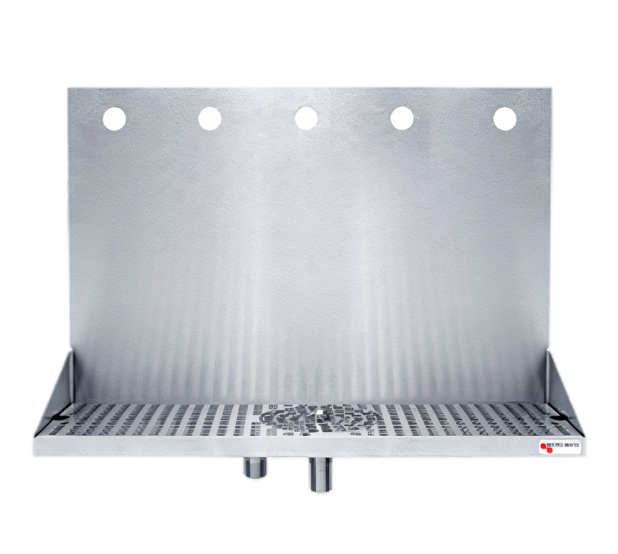 Product image #1 for Micro Matic Wall-Mount 16-Inch Stainless Steel Drip Tray Trough with Integral Glass Rinser, 5 Faucet Holes
