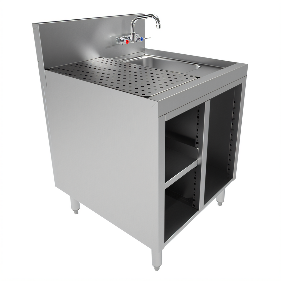 Product image #1 for Advance Tabco Prestige Supreme Underbar Sink Cabinet with Drainboard and Open Front, 24 Inch W x 25 Inch D x 36 Inch H