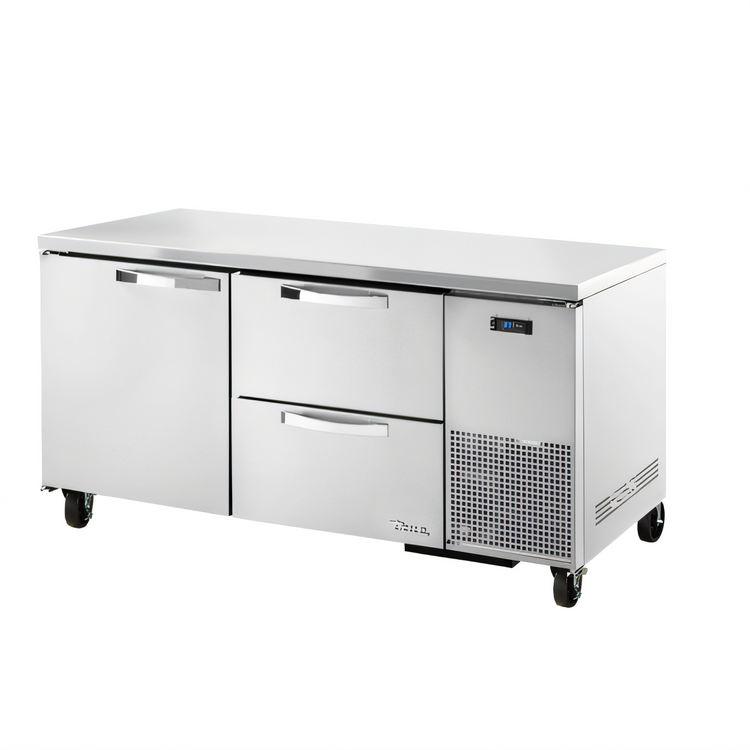 Product image #1 for True SPEC Series 2-Section Deep Undercounter Refrigerator with 1 Door and 2 Drawers, Stainless Steel, 33°F to 38°F