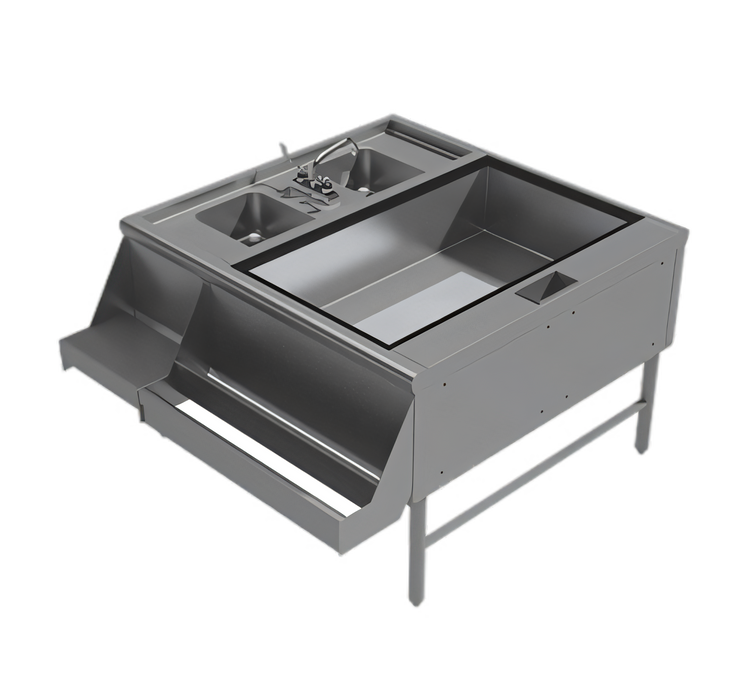Product image #1 for Advance Tabco Prestige Double Service Station with Pass-Thru Ice Bin, 10-Circuit Cold Plate and 2 Hand Sinks, 42 x 42 Inches