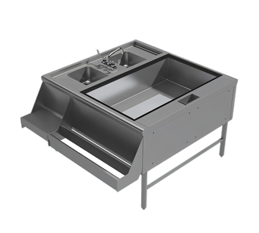 Product image #1 for Advance Tabco Prestige Double Service Station with Pass-Thru Ice Bin, 10-Circuit Cold Plate and 2 Hand Sinks, 42 x 42 Inches