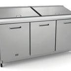Thumbnail image #1 for Kelvinator Commercial KCHMT70.30 Mega Top Refrigerated Sandwich/Salad Prep Table, 3-Section, 72-Inch, 30-Pan, 3-Door, Stainless Steel