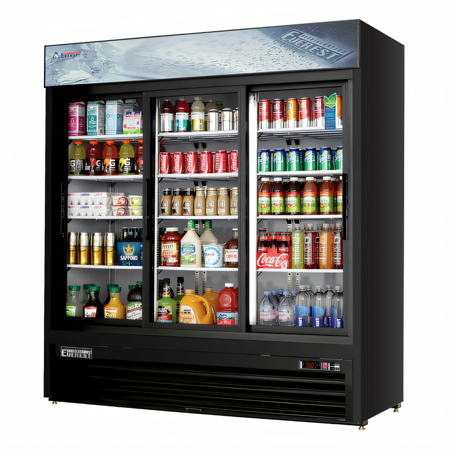 Product image #1 for Everest Refrigeration EMGR69B Three-Section Reach-In Sliding Glass Door Merchandiser Refrigerator, 69 Cu. Ft.