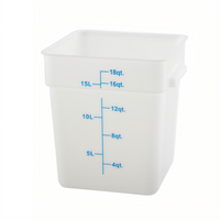 Winco 18 Qt White Square Polypropylene Food Storage Container