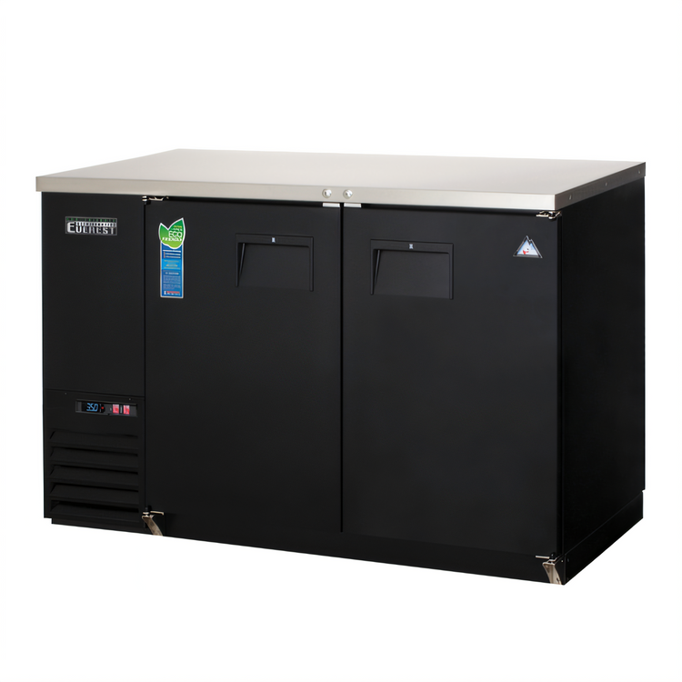 Product image #1 for Everest Refrigeration 49-Inch Two-Section Back Bar Refrigerator, 13 Cu. Ft., Self-Contained Side-Mounted, Stainless Steel Top