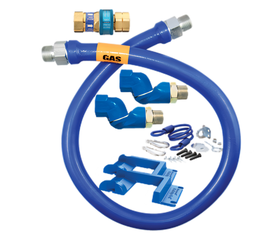 Product image #1 for Dormont Blue Hose 1/2 Inch x 48 Inch Moveable Gas Connector Hose Assembly with SnapFast Quick-Disconnect, Double Swivel MAX and Safety Set