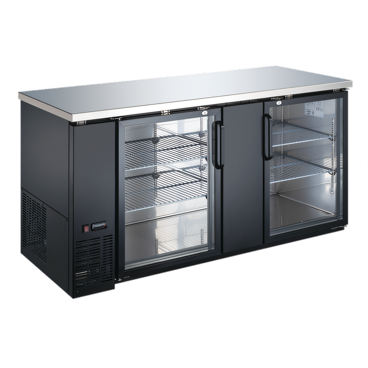 Product image #1 for Black Diamond 69-Inch 2-Door Glass Back Bar Bottle Cooler, 23.3 Cu. Ft., Stainless Steel Top