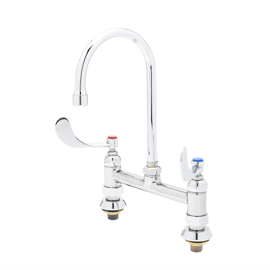 Product image #1 for T&S Brass B-0327 8-Inch Centers Deck-Mount Mixing Faucet with 5 3/4-Inch Swivel Gooseneck and Wrist Action Handles