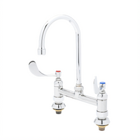 T&S Brass B-0327 8-Inch Centers Deck-Mount Mixing Faucet with 5 3/4-Inch Swivel Gooseneck and Wrist Action Handles