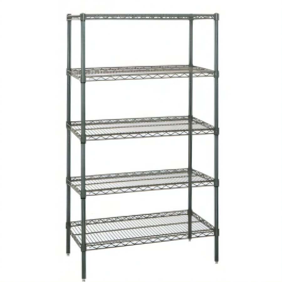 Product image #1 for Quantum 5-Shelf Stationary Wire Shelving Starter Kit, 54 x 18 x 86 Inch, Green Epoxy Antimicrobial Finish
