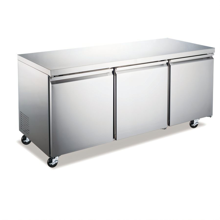 Product image #1 for Omcan 72-Inch Three-Section Undercounter Reach-In Refrigerator, 15.5 Cu. Ft., Stainless Steel