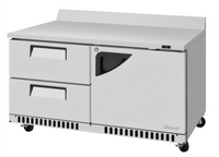 Turbo Air Super Deluxe 60-1/4-Inch Stainless Steel Front-Breathing Two-Section Worktop Refrigerator with 1 Solid Door and 2 Drawers