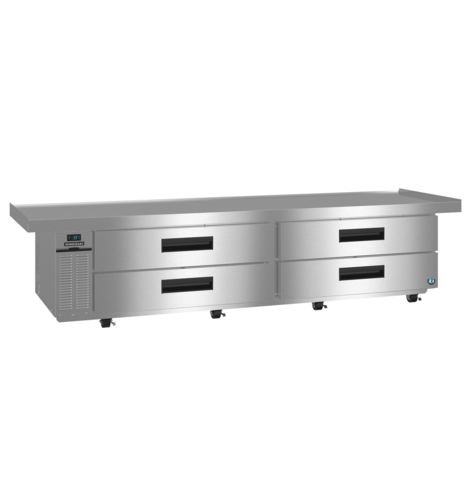 Product image #1 for Hoshizaki Steelheart Stainless Steel Two-Section Refrigerated Equipment Stand with 4 Drawers, Self-Contained Side-Mounted Refrigeration, 110-1/2 Inch Wide